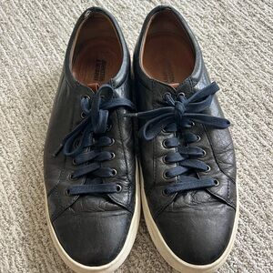 Johnston & Murphy Dark Navy and Brown Leather Sneakers with Rubber Sole